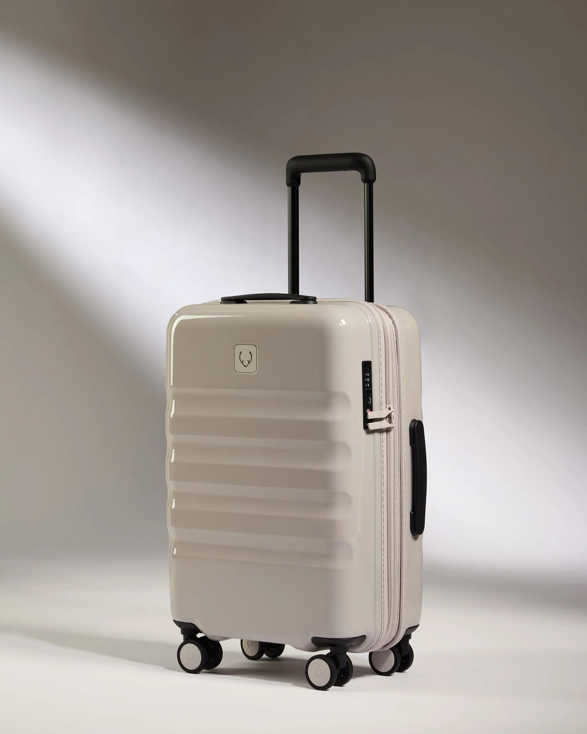 Expandable Cabin Suitcase in Taupe Gloss - Icon Stripe | Lightweight & Hard Shell Suitcase | Antler UK