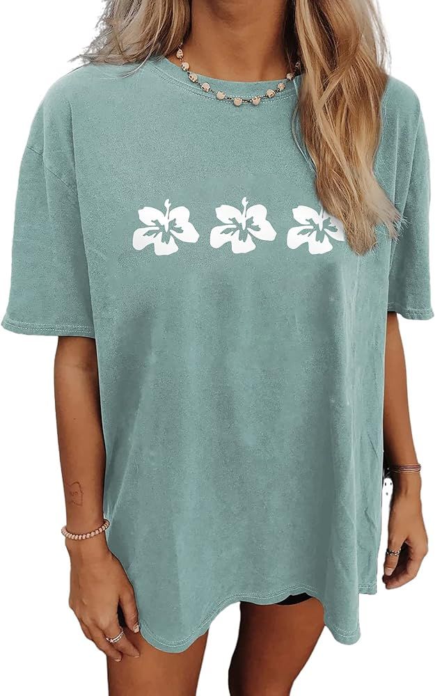 CSDAJIO Women's Casual Sun and Moon Tie Dye Shirt Oversized T-Shirt Baggy Graphic Tees for Teen G... | Amazon (US)