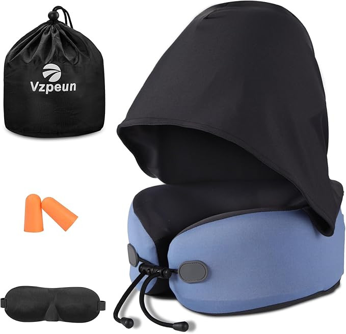 Neck Pillow for Travel - Hooded Memory Foam Plane Pillow for Airplane, Office, Cars Sleeping, Roa... | Amazon (US)
