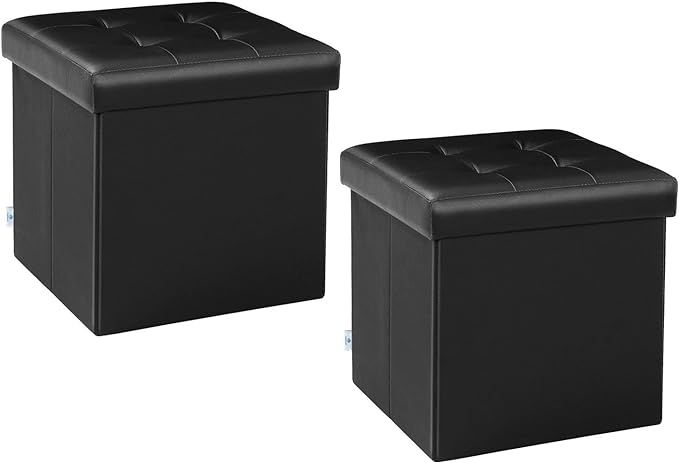 B FSOBEIIALEO Storage Ottoman Small Cube Footrest Stool Seat Faux Leather Ottoman Black 12.6"X12.... | Amazon (US)