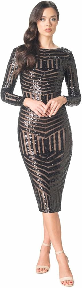 Dress the Population Women's Emery Long Sleeve Stretch Sequin Midi Sheath | Amazon (US)
