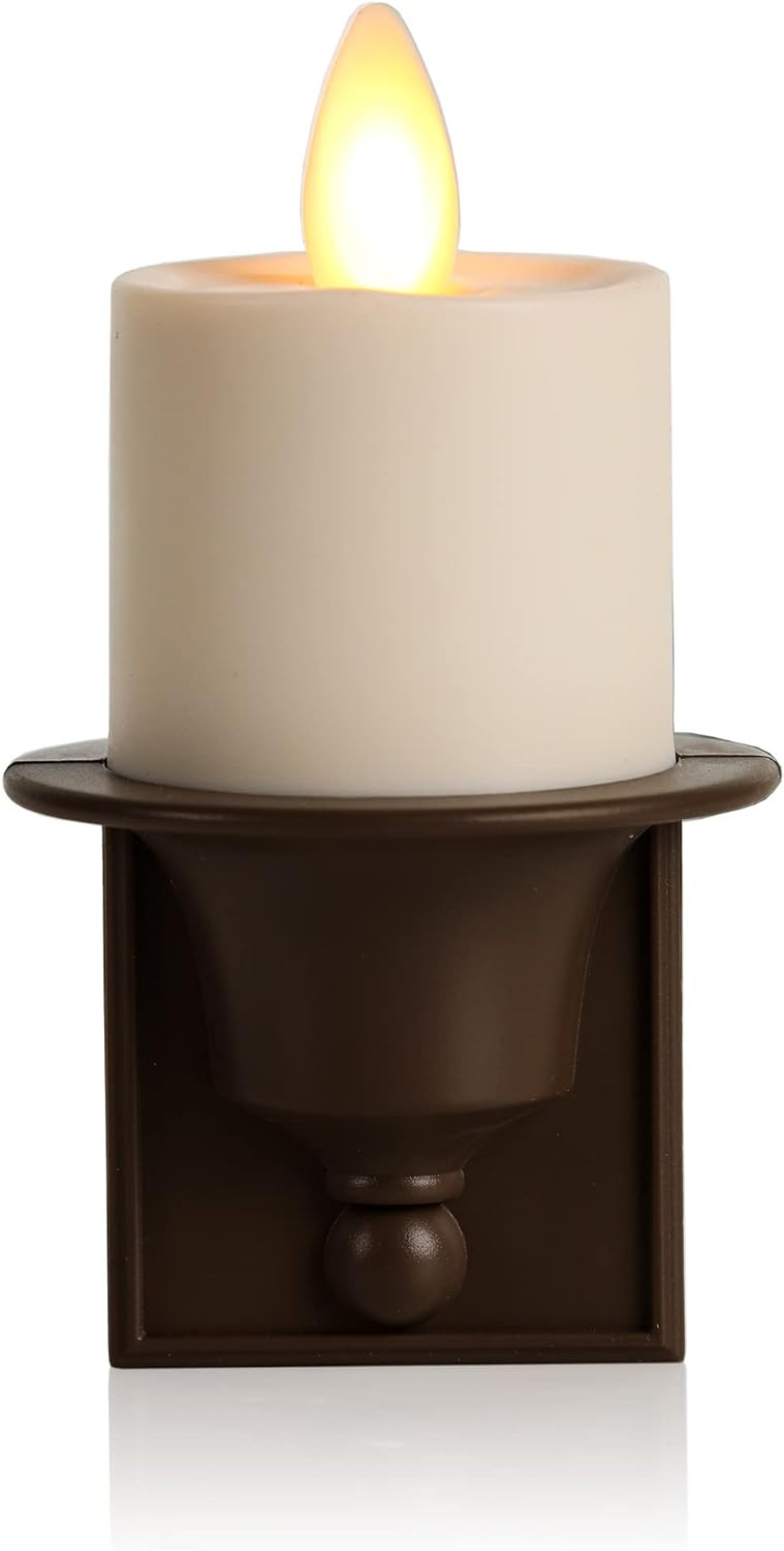 Luminara Flameless Candle Nightlight w/Dusk to Dawn Light Dark Auto Sensor, Bronze Wall Plug Indoor Night LED Light w/Real-Flame Effect Technology, Bathroom Bedroom Hallway, No Remote Needed | Amazon (US)