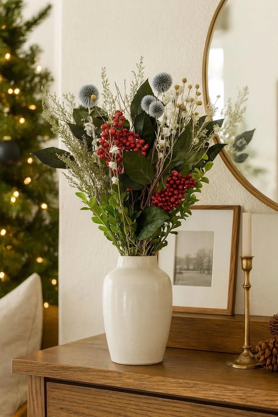 The Winter Thornbloom Bouquet from VanCortlandtFarms blends rich seasonal textures with timeless natural beauty. Preserved salal, boxwood, and sweet annie create a lush, fragrant base, while twigs and bluish-grey echinops add sculptural winter charm. Pops of red canella berries and crisp white ammobium brighten the arrangement with festive warmth. Finished with elegant flax accents, this handcrafted mix brings a refined holiday glow to any room—perfect for gifting or displaying in your favorite vase. #EtsyFinds #DriedFlorals #WinterBouquet #HolidayDecor #SeasonalStyling #LTKHome #LTKHoliday #VanCortlandtFarms

#LTKHoliday #LTKHome #LTKSeasonal