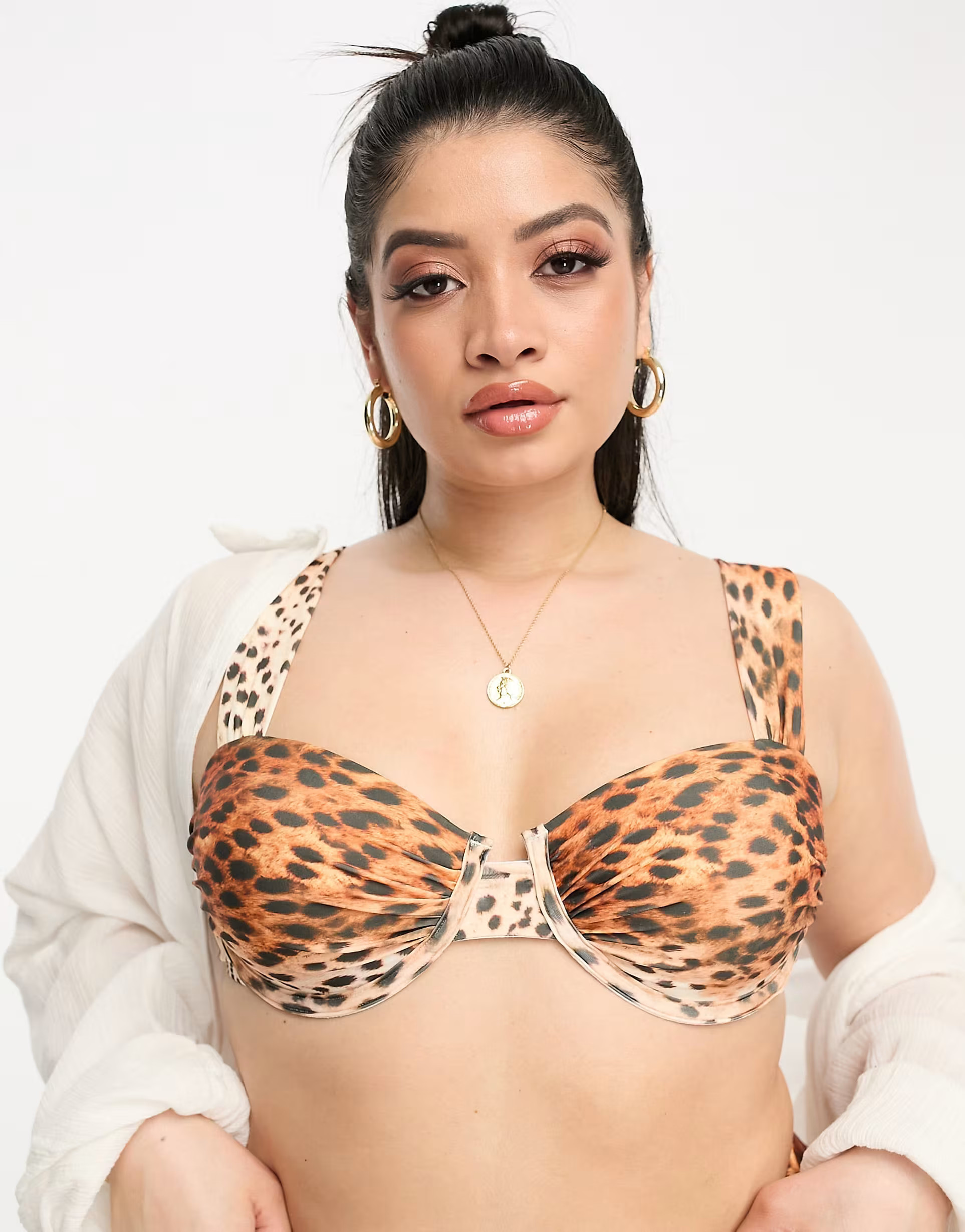 River Island Plus animal print balconette bikini top in brown | ASOS (Global)