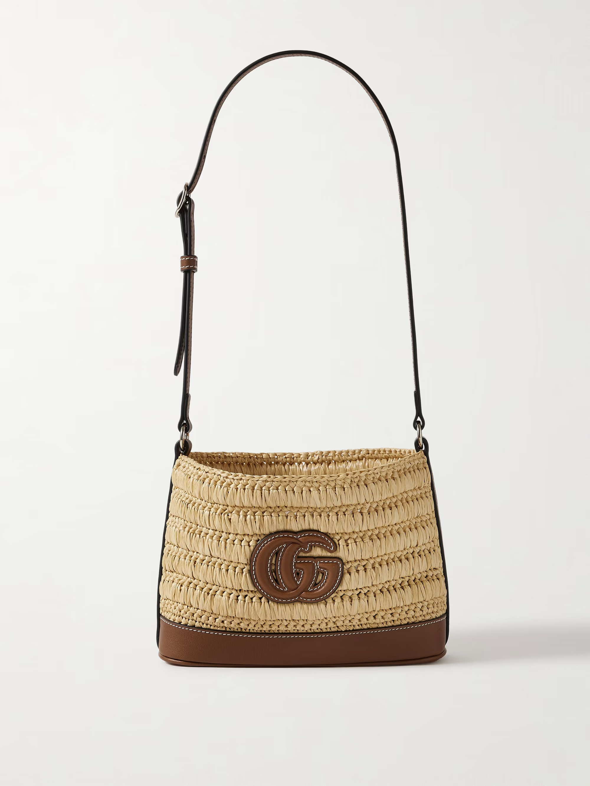 Mini appliquéd leather-trimmed raffia shoulder bag | NET-A-PORTER (UK & EU)