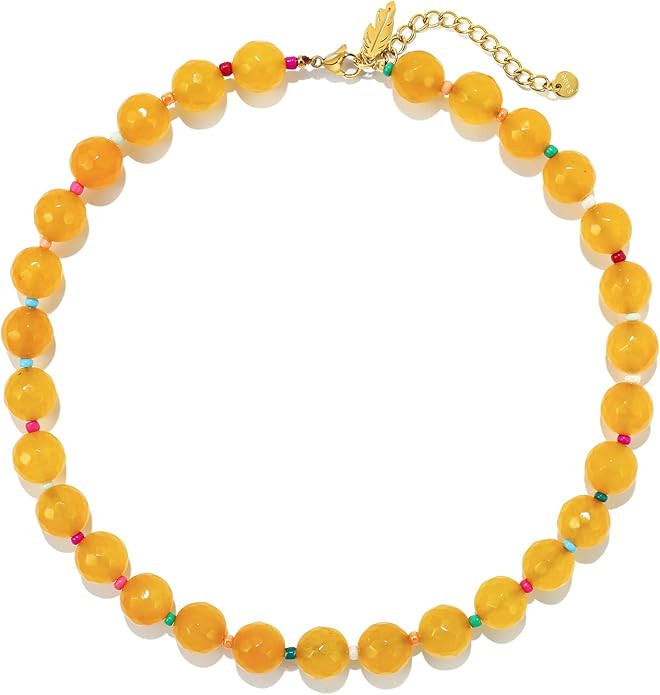 Elegance 11 designs White Beaded Gemstone Necklace for Women, Chunky Beach Waterproof Stainless S... | Amazon (US)