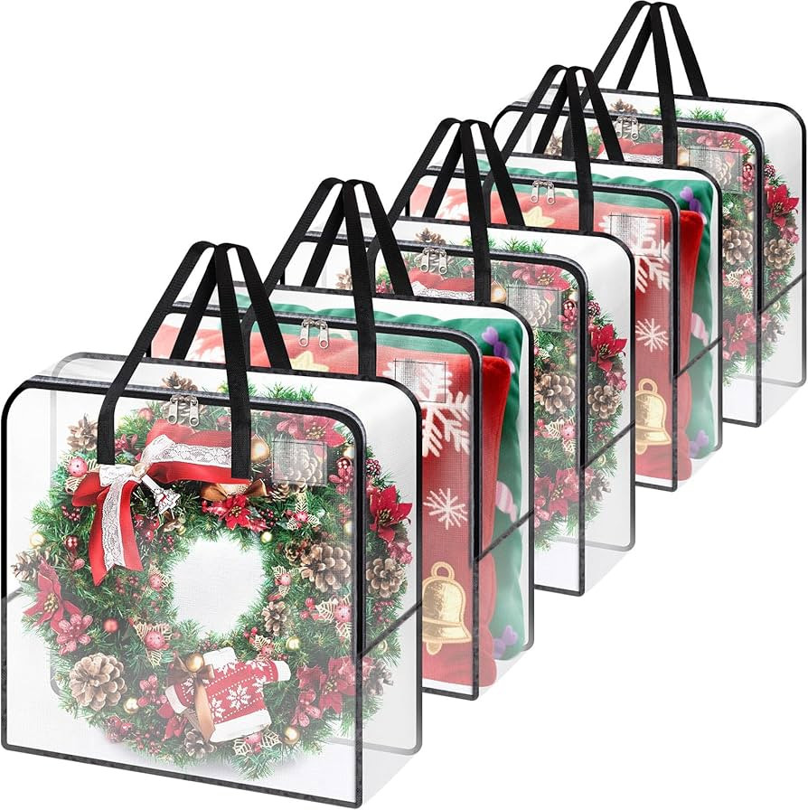 Wreath Storage Container, 93L Large Clear Christmas Storage Bags for 24 to 30 Inch Artificial Gar... | Amazon (US)