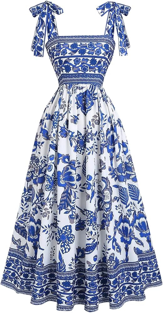 Floerns Women's Floral Tie Shoulder Cami Dress Sleeveless Ruffle Hem Boho Midi Dresses | Amazon (US)