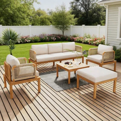 6-Person Outdoor Acacia Wood Conversation Set With Cushions And Table | Wayfair North America