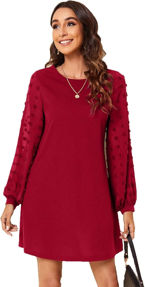 SweatyRocks Women's Elegant Mesh Contrast Long Sleeve A Line Mini Short Dress | Amazon (US)