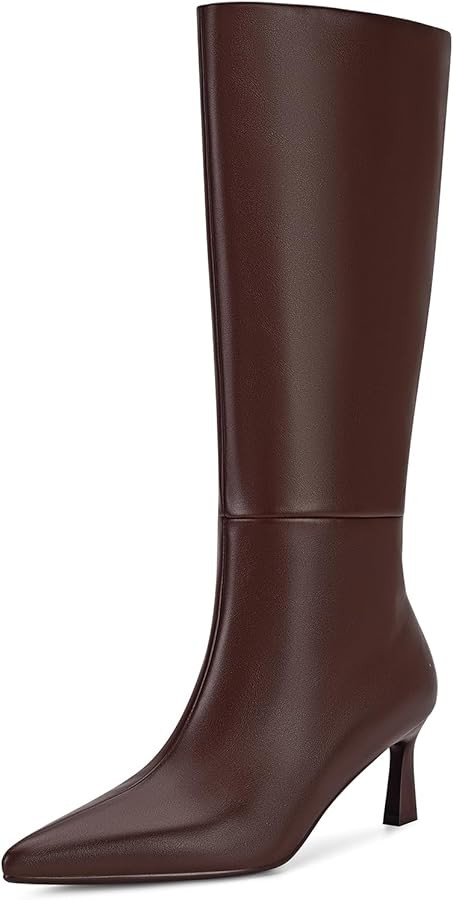 SOVANYOU Kitten Heel Knee High Boots for Women Pointed Toe Tall Boots with Wide Calf Pull-on Styl... | Amazon (CA)