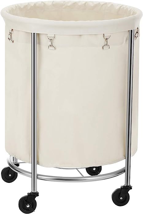 SONGMICS Laundry Basket with Wheels, Rolling Laundry Hamper, Round Laundry Cart with Steel Frame ... | Amazon (US)