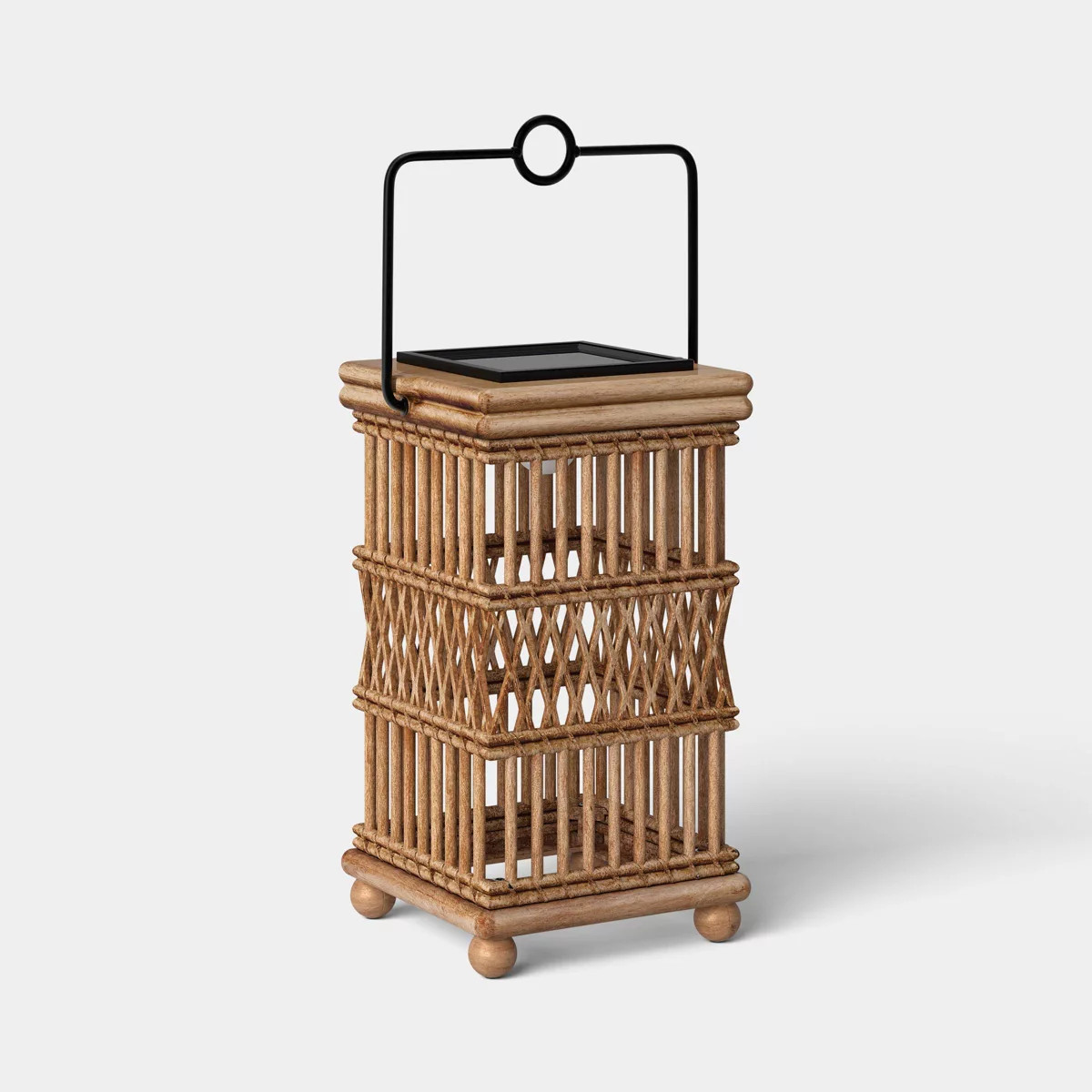 Open Weave Battery/Solar LED Outdoor Small Lantern Beige - Threshold™ | Target