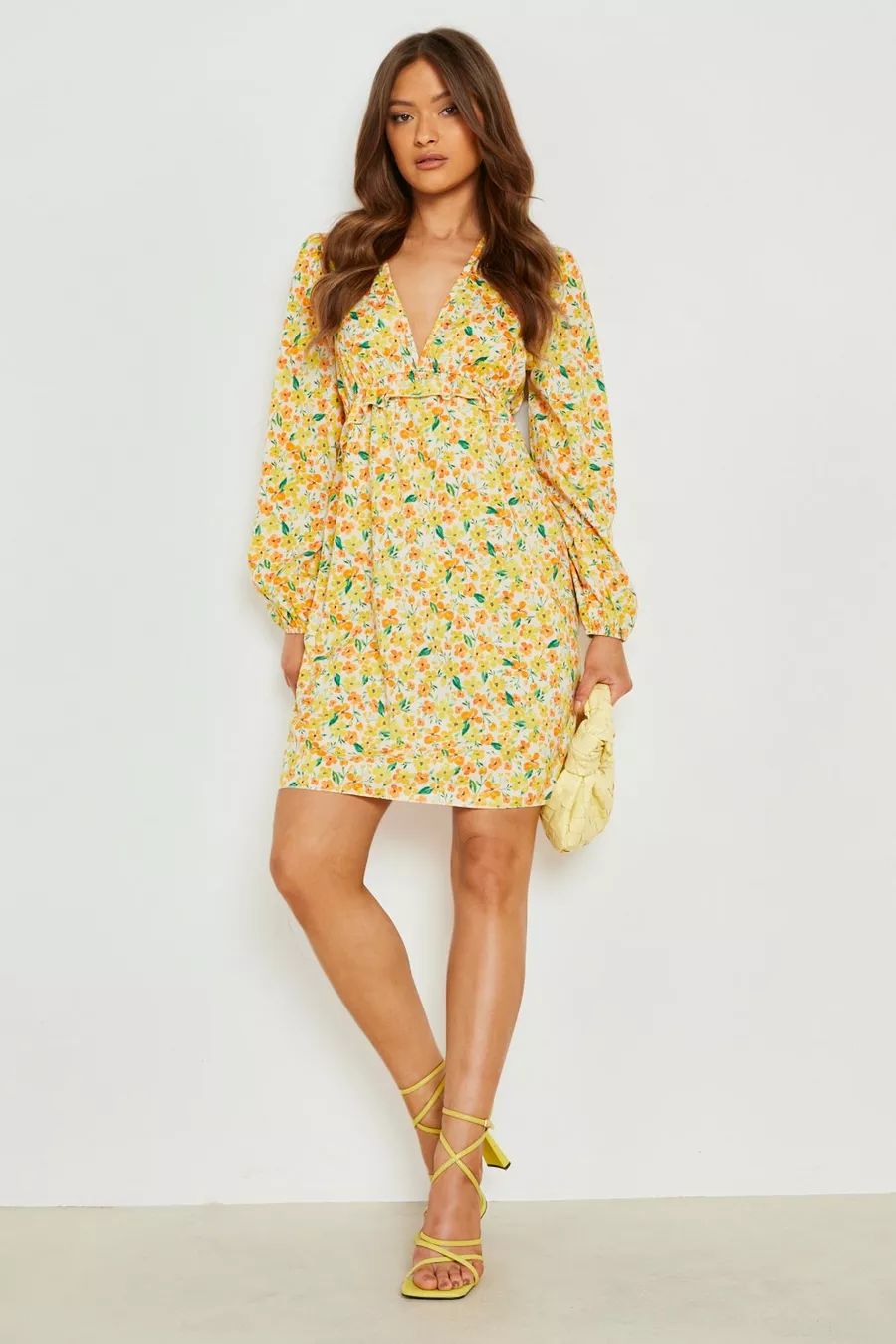 Floral Long Sleeve Ruffle Skater Dress | Boohoo.com (US & CA)