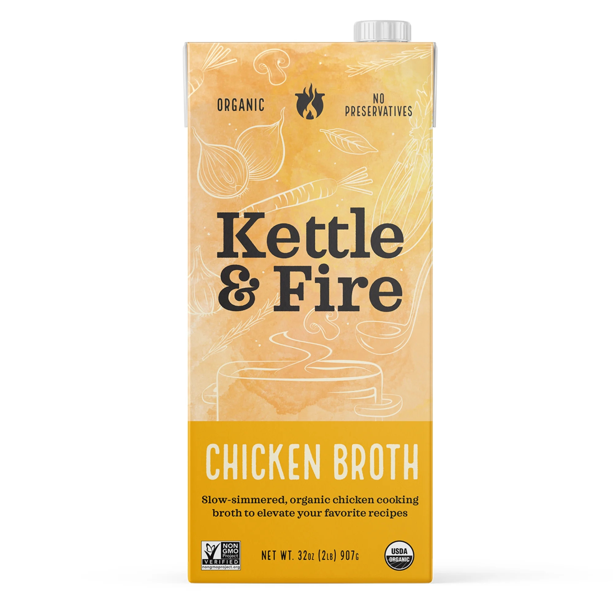 Kettle & Fire Chicken Cooking Broth Made with Organic Chicken Bones, 32 oz Shelf-Stable Carton | Walmart (US)