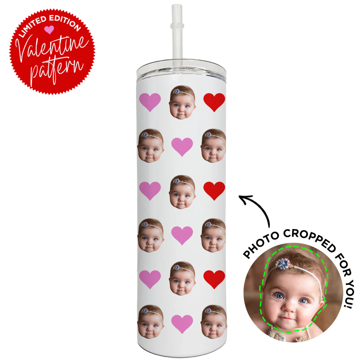 Personalized Heart Pattern Skinny Tumbler | Type League Press