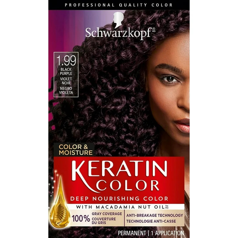 Schwarzkopf Keratin Color, Color & Moisture Permanent Hair Color Cream, 1.99 Black Purple | Walmart (US)