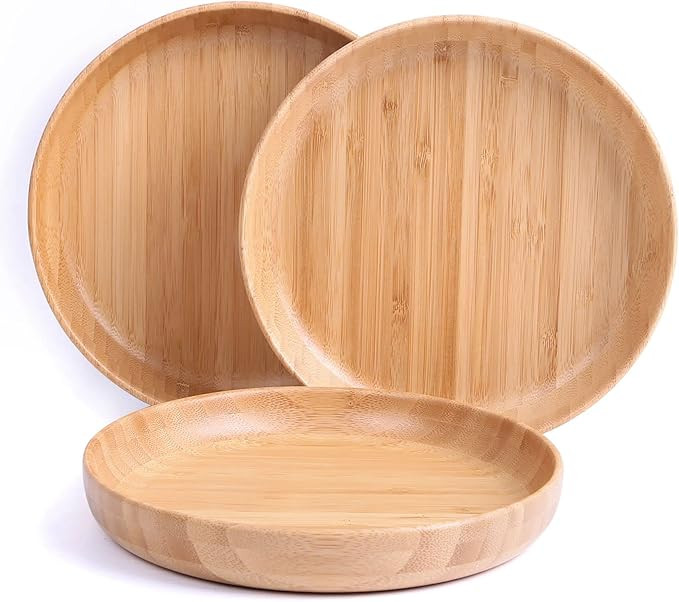 Bamboo Plates 7.5Inch Round Bamboo Plates Reusable Dinner Plates Tableware Set of 3 Wooden Plates... | Amazon (US)