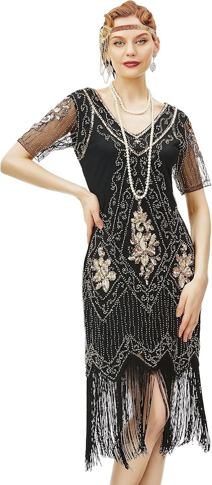 BABEYOND 1920s Art Deco Fringed Sequin Dress Roaring 20s Flapper Fancy Dress Gatsby Costume Dress | Amazon (US)