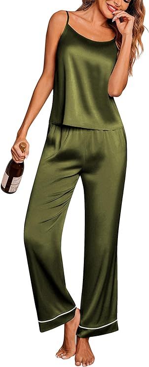 Ekouaer Women Silk Satin Pajamas Sleeveless Pjs Set 2 Piece Summer Loungewear Sleepwear with Pock... | Amazon (US)