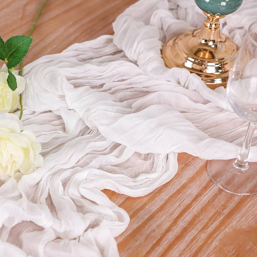Snowkingdom 13Ft White Cheesecloth Table Runner, 160inch Long Cheese Cloth Boho Gauze Table Runne... | Amazon (US)