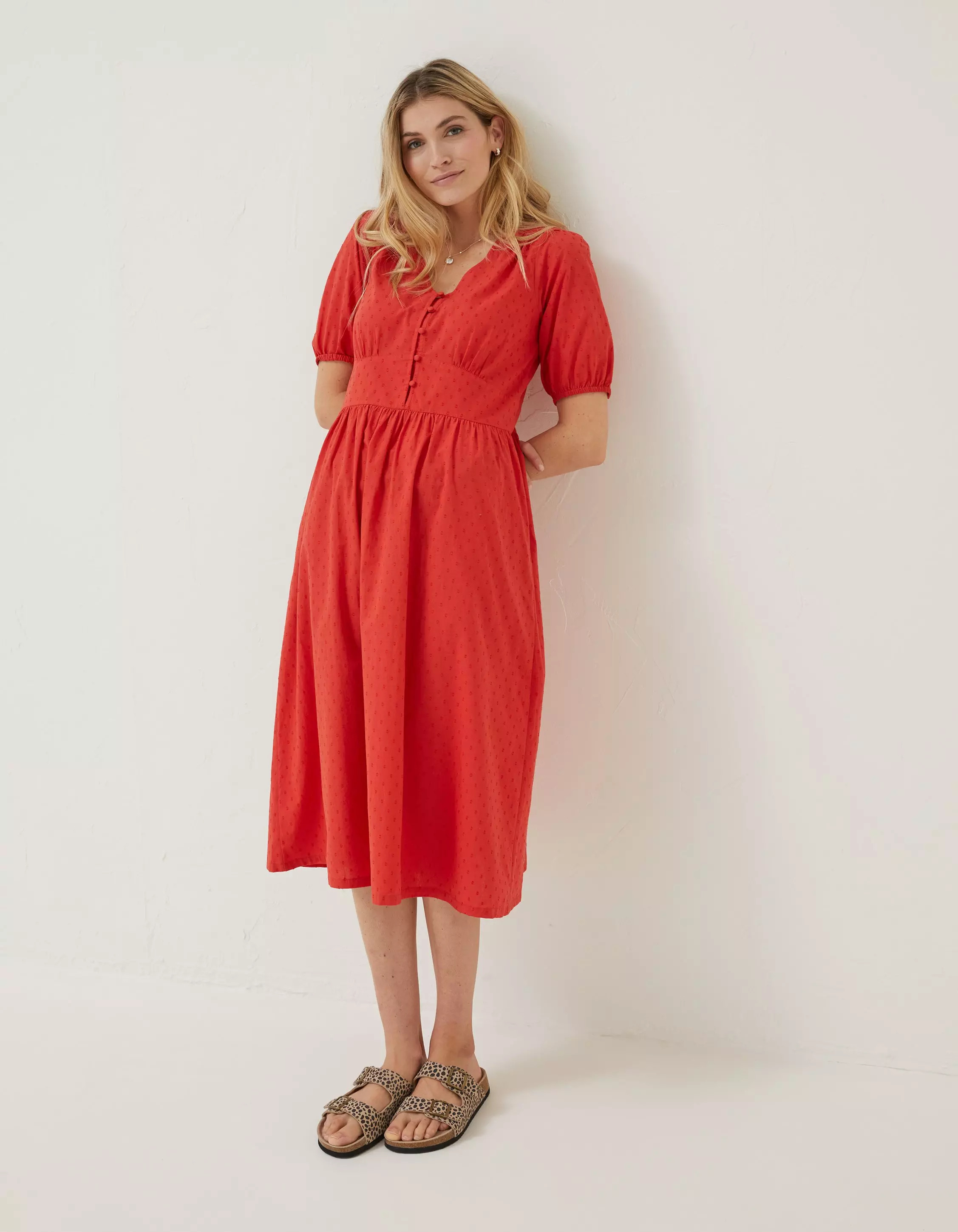 Penelope Red Midi Tea Dress | FatFace (US & Canada)
