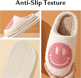 Bevaney Smile Face Slippers for Women, Soft Plush Smile Slippers Retro Preppy Slippers with Smile... | Amazon (US)