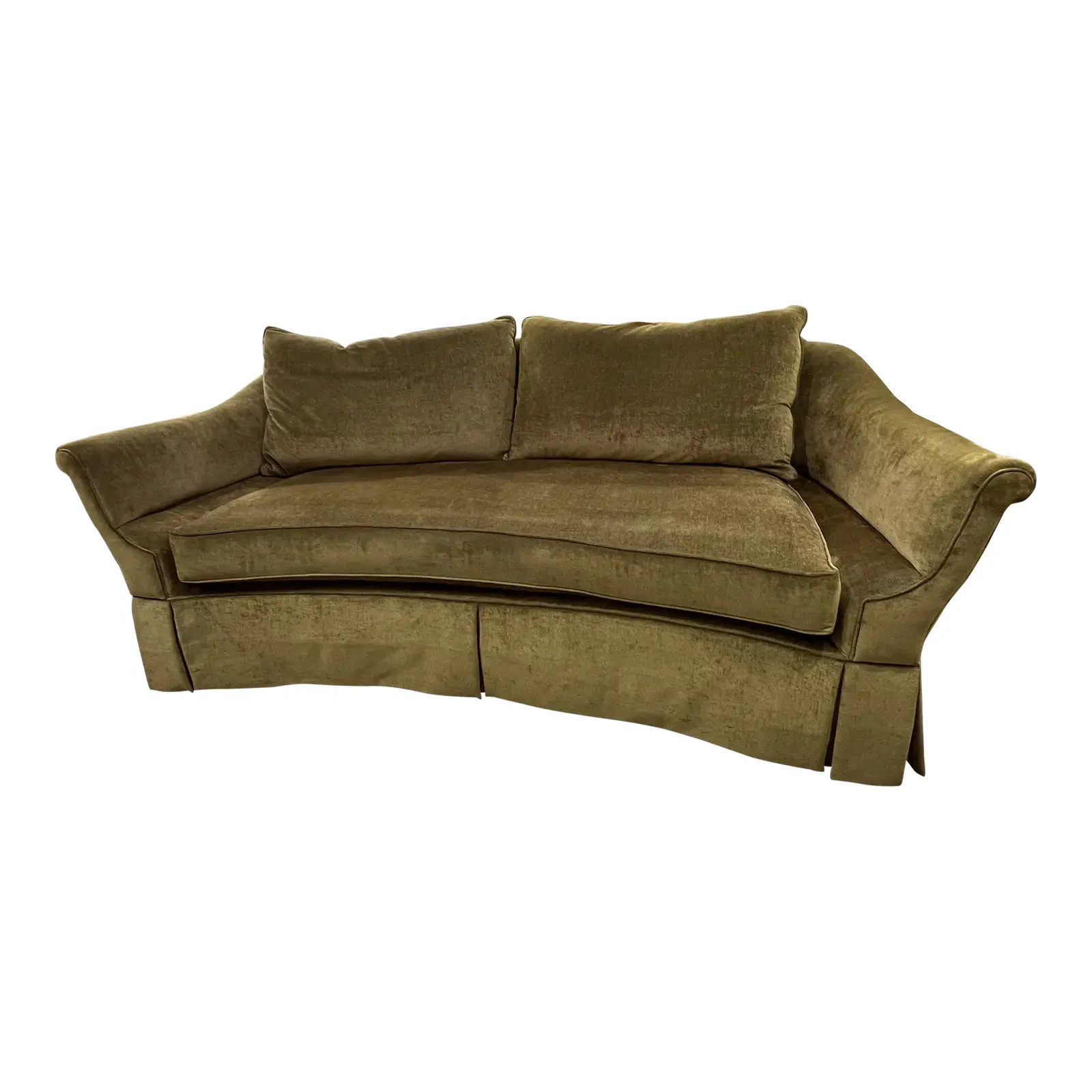 Century Furniture Velvet Curved Skirted Sofa | Chairish