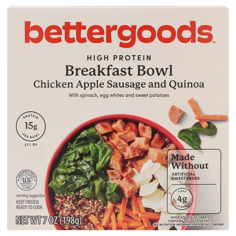bettergoods High Protein Breakfast Bowl, Chicken Apple Sausage and Quinoa, 7 oz (Frozen) | Walmart (US)