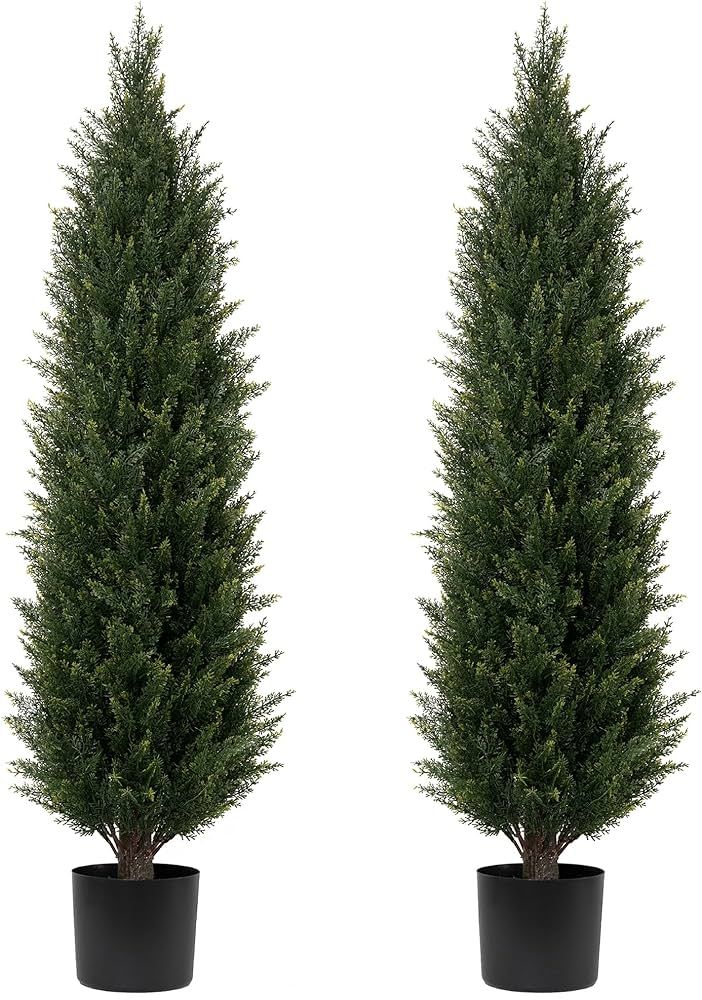 Artificial Topiary Tree Two 4FT Artificial Cedar Trees Artificial Pine Tree UV Resistant Potted P... | Amazon (US)