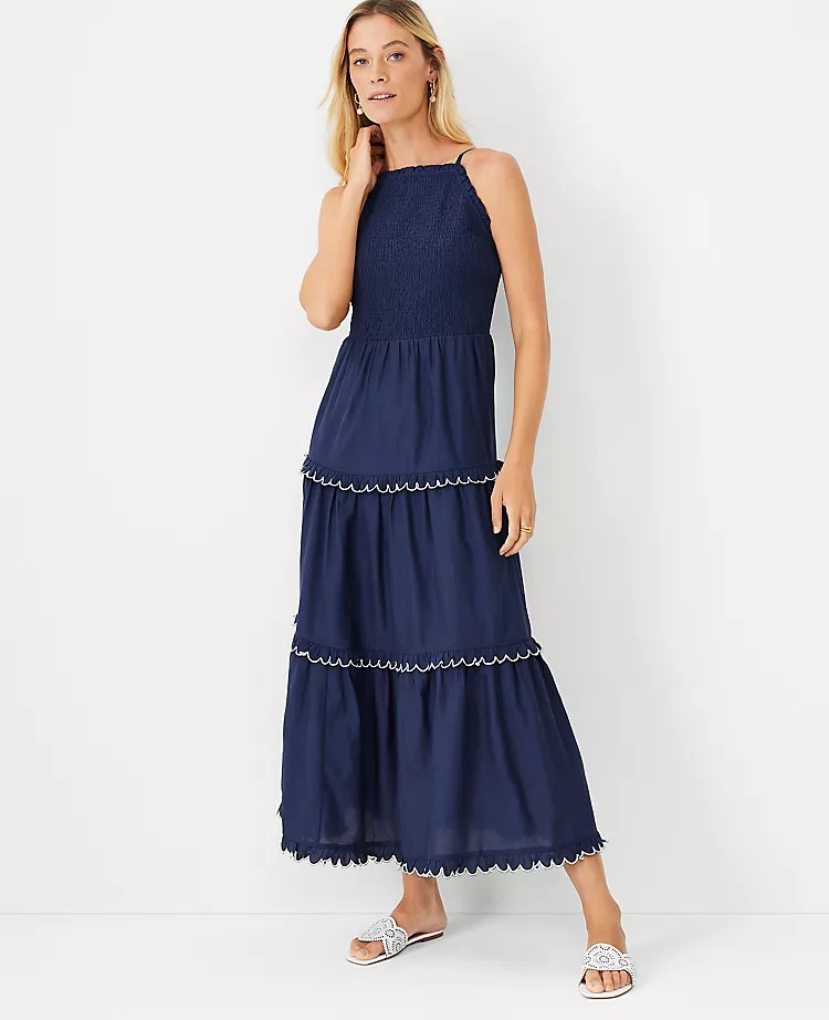 Smocked Scalloped Tiered Maxi Dress | Ann Taylor (US)