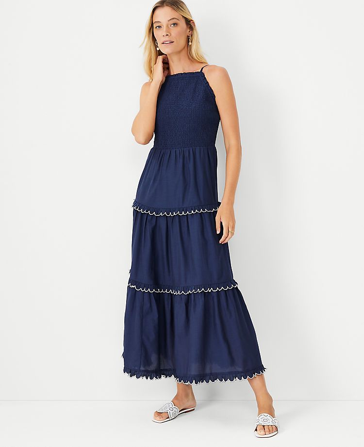 Smocked Scalloped Tiered Maxi Dress | Ann Taylor (US)