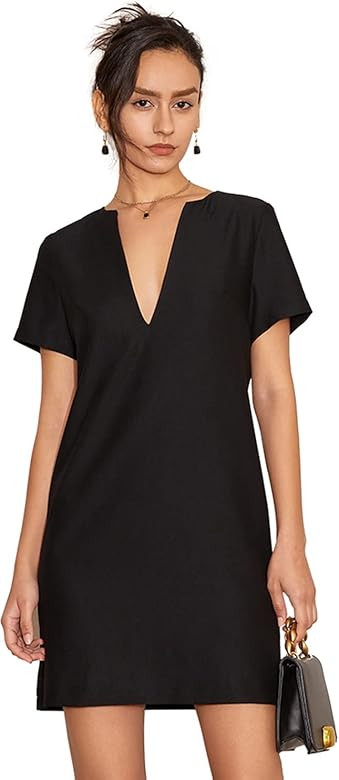 amyenjoylife Women's Sexy Shift Mini Dress Short Sleeve V-Notched Neck Keyhole Back Casual Formal Co | Amazon (US)