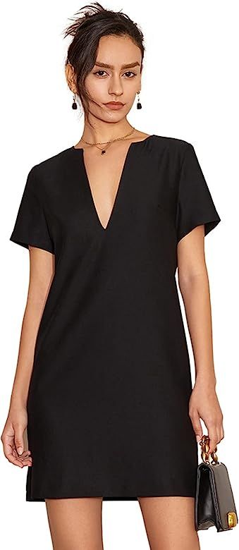 amyenjoylife Women's Sexy Shift Mini Dress Short Sleeve V-Notched Neck Keyhole Back Casual Formal Co | Amazon (US)