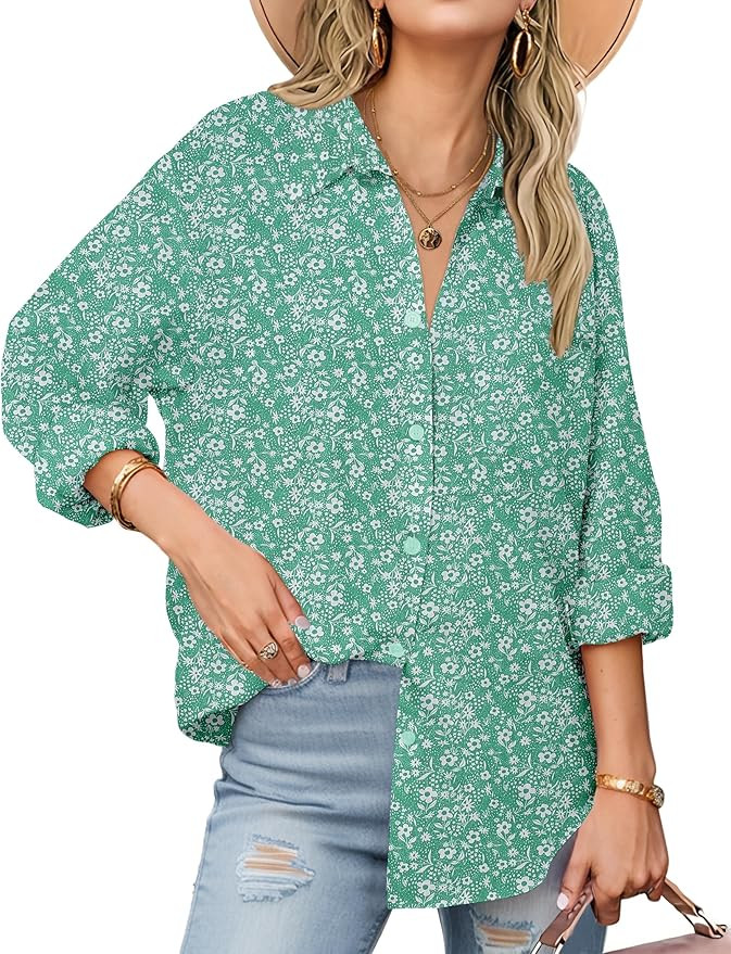 Zeagoo Womens Button Down Shirts Long Sleeve Cotton Gauze Tops Casual Collared Blouses Loose Fit | Amazon (US)