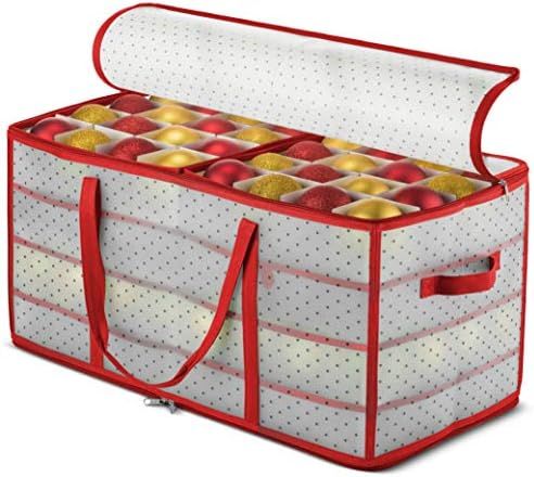 ZOBER Plastic Christmas Ornament Storage Box Large with 2-Sided Dual-Zipper Closure - Keeps 128 H... | Amazon (US)