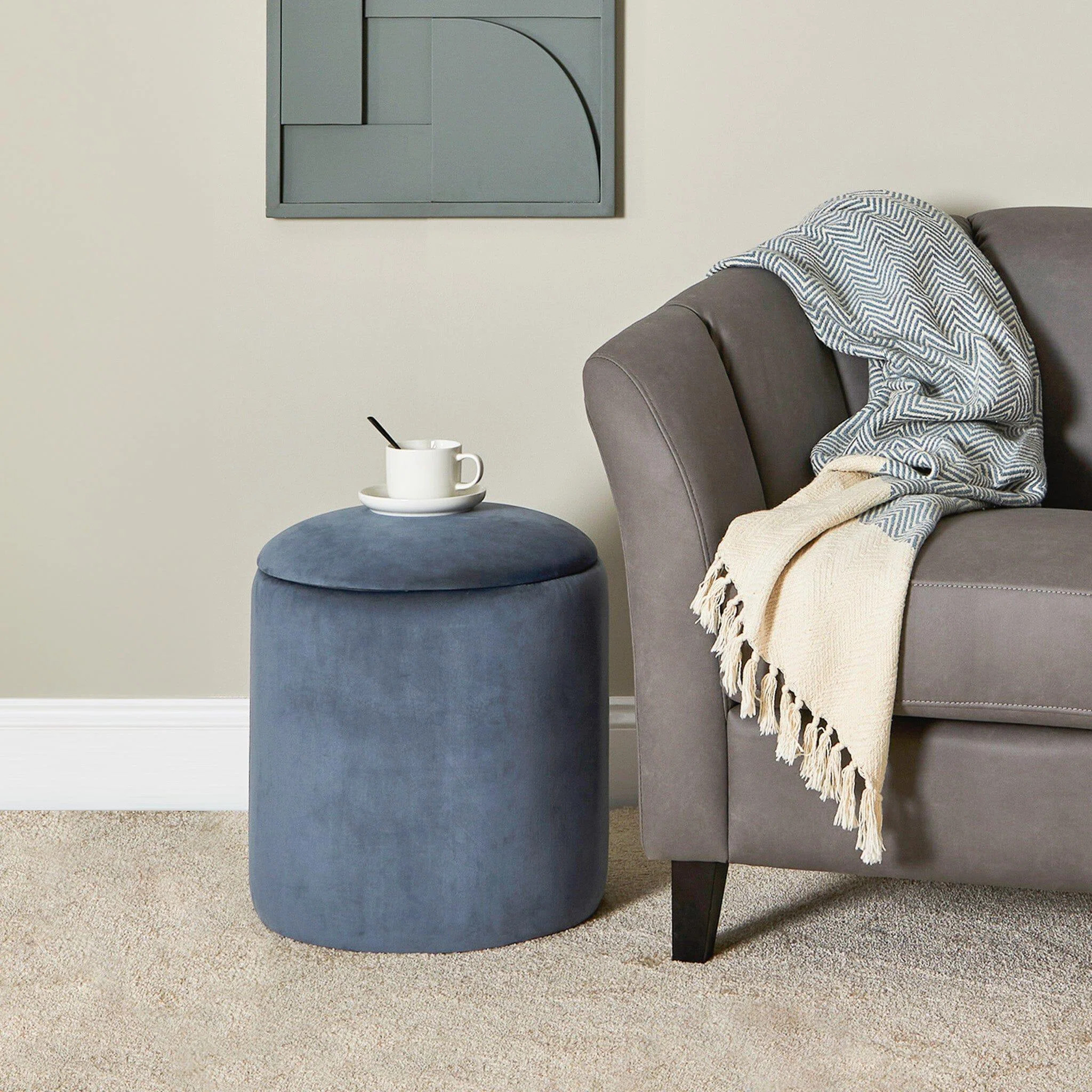 Kellswater 41cm Wide Round Solid Colour Storage Ottoman with Storage | Wayfair UK