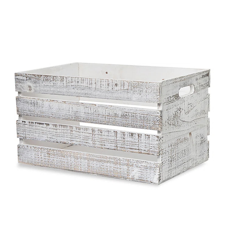 Wooden Storage Crate With In-Handles - Worn White Med 15In | Wayfair North America
