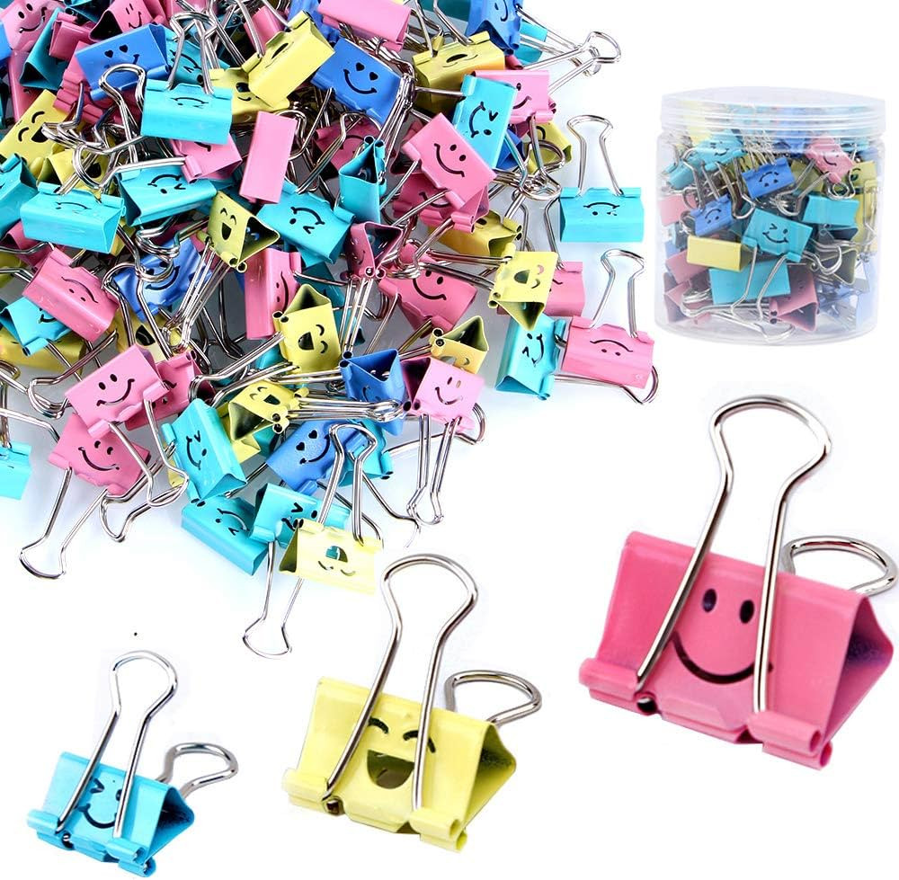 【80pack】Binder Clips, Limque Paper Clips,Paper Clamps with Colored Cute Hollow Smiling Face,8... | Amazon (US)