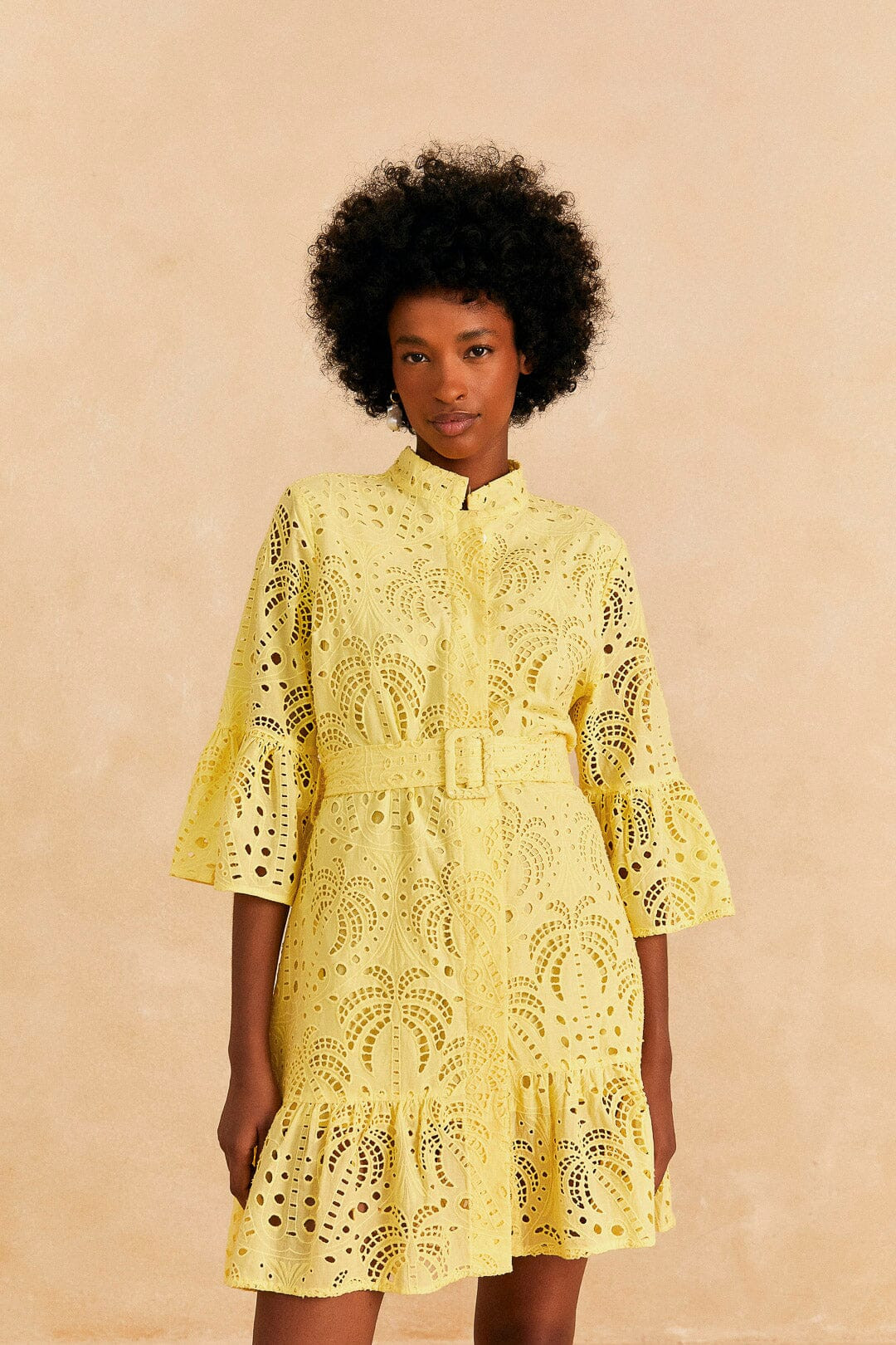 light yellow palm tree mini dress | FarmRio (US)