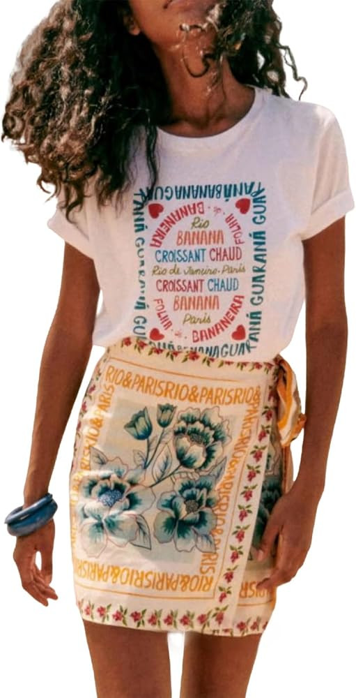 Womens Summer Floral Wrap Short Skirt Tie Side High Waist A Line Beach Vacation Boho Mini Skirt | Amazon (US)