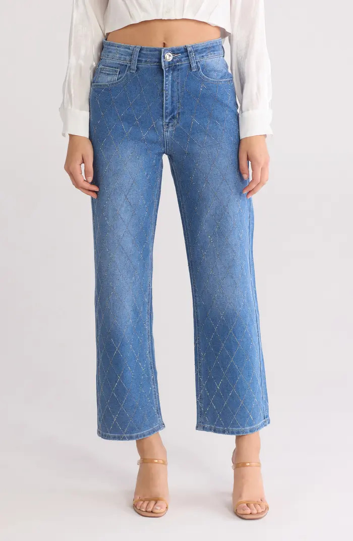 FLYING ANGEL Diamond Rhinestone Straight Leg Jeans | Nordstromrack | Nordstrom Rack