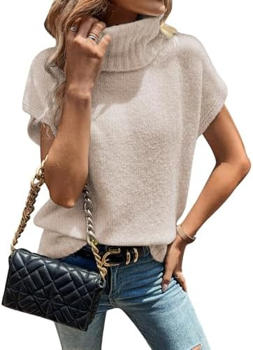 WDIRARA Women's Turtleneck Cap Sleeve Sweater Vest Pullover Knitted Top Loose Oversized Knitwear | Amazon (US)