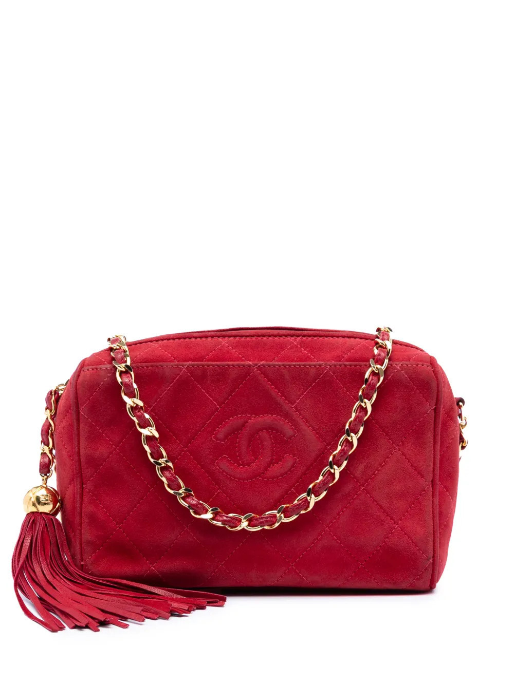 CHANEL Pre-Owned 1994-1996 CC Quilted Suede Tassel Diamond Camera Bag crossbody bag - Red | Farfetch Global