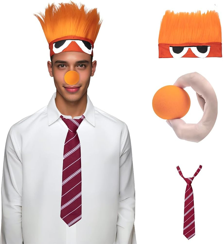 3 Angry Flame Costumes Hairy Headbands Hats Red Stripes Ties Orange Balls Nose Halloween Role Pla... | Amazon (US)
