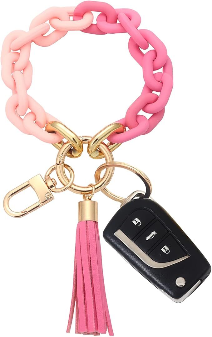 Chunky Chain Link Wristlet Keychain Acrylic Bangle Key Ring Bracelet Key Chain Cute Boho Modern C... | Amazon (US)