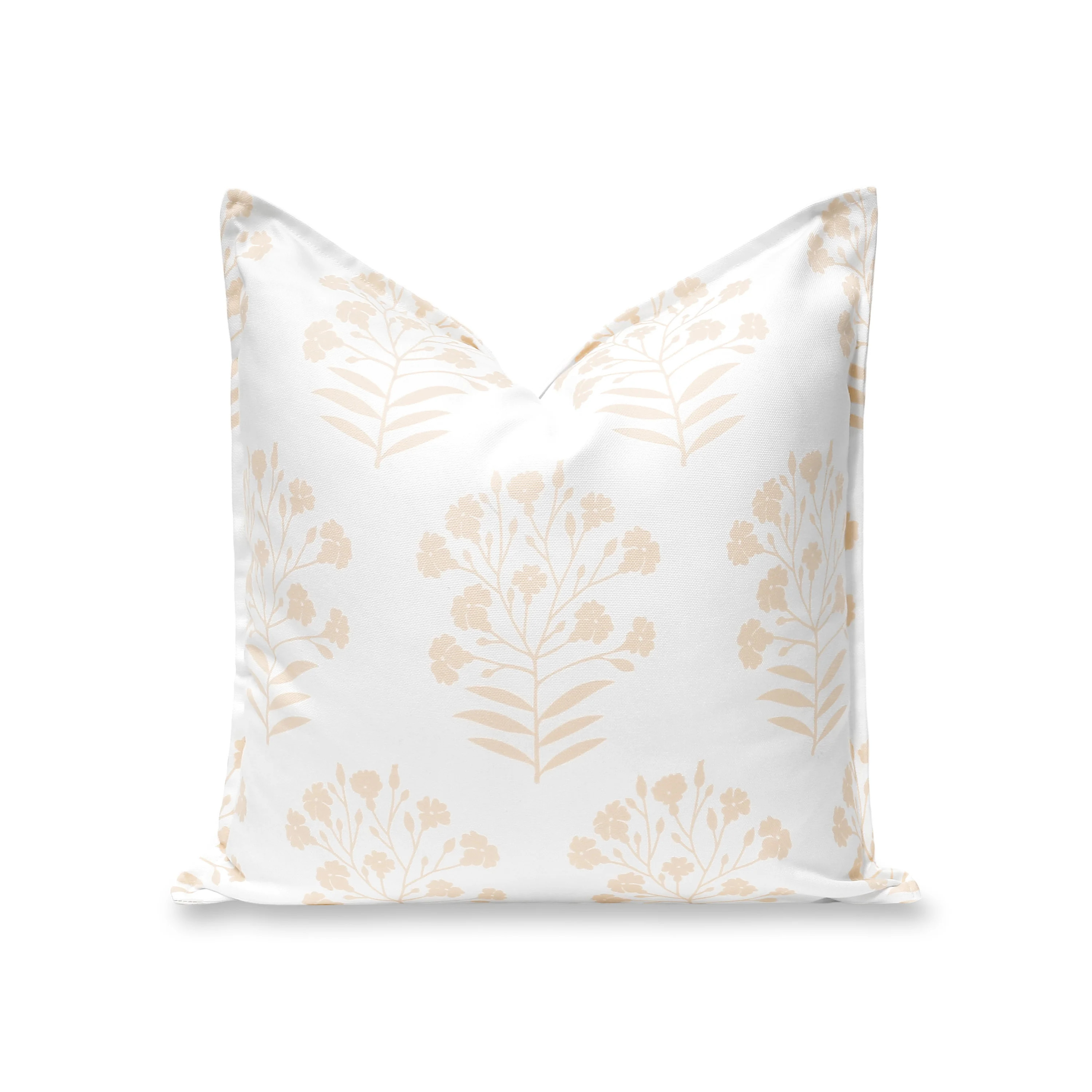 Capelea Flowers, Indoor/Outdoor Tan Accent Pillow Cover, with Flanged Border, 20 | Hofdeco