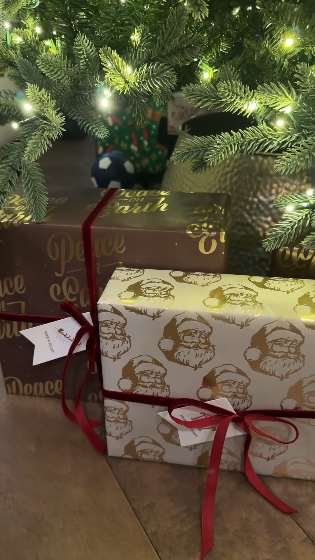 Elevating Christmas gift wrapping with rich brown and beige wrapping paper, elegant gold details, and burgundy ribbon bows 🎄✨ A cozy, classic holiday gift wrap idea that’s perfect for neutral Christmas decor, luxury gift wrapping, and festive holiday styling.

#LTKHoliday #LTKHome #LTKSeasonal