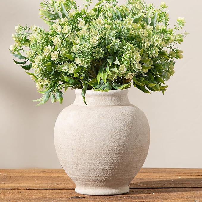 Ceramic Rustic Farmhouse Vase, White Small Flower Vase Decorative Vase Short Pottery Vases for Ho... | Amazon (US)