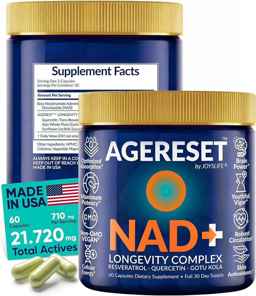AGERESET NAD Supplement NMN Alternative Liposomal + Gotu Kola for Women & Men w/Resveratrol, Quer... | Amazon (US)